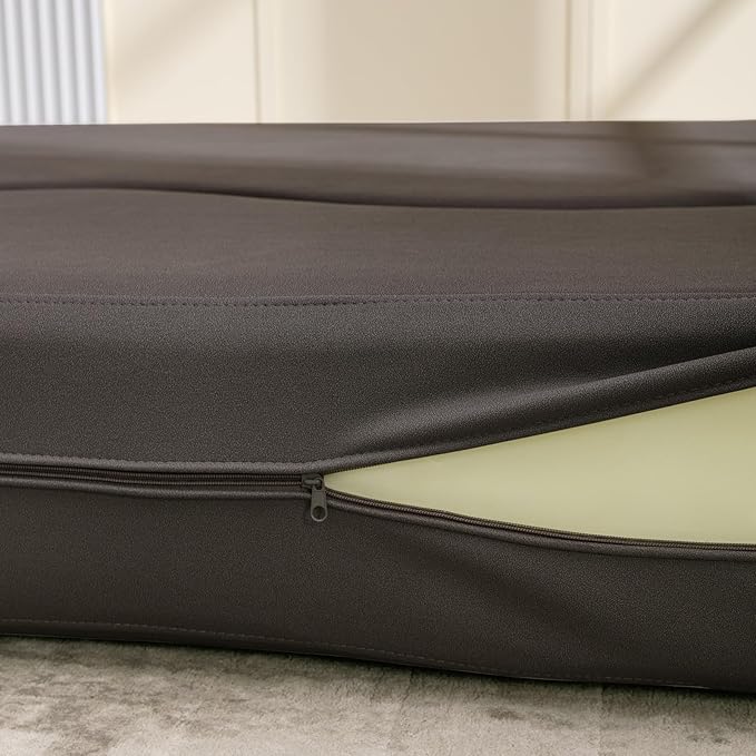 BALUS Queen Size Folding Sofa Bed Futon Sofa Couch with Faux Leather Convertible Sofá Sleeper Bed with Memory Foam Foldable Floor Couch Bed for Living Room Guest Room Bedroom-Dark Gray