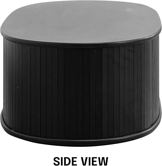 NTC Stream Coffee Table Modern Oval Wooden Center Table with Vertical Groove Design Stylish Living Room Decor Contemporary Minimalist Style for Home and Office Easy Assembly - Burnt Black