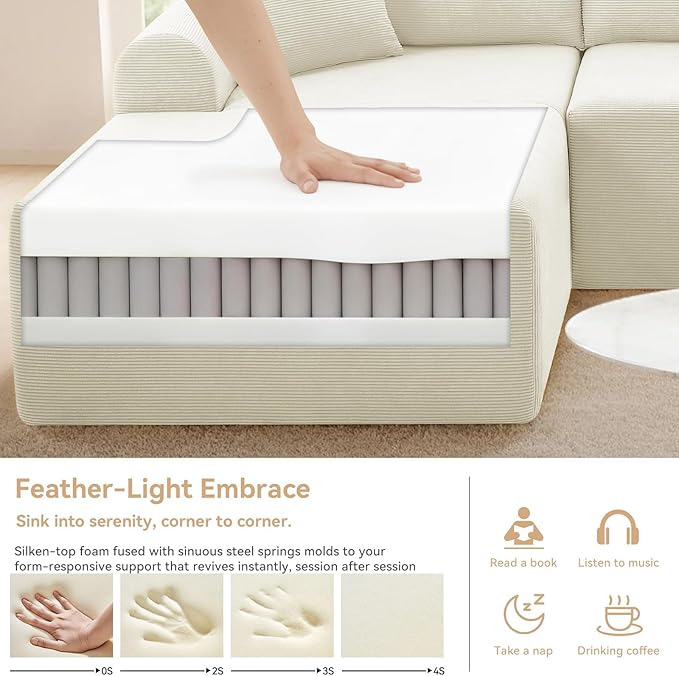 103 Cloud Modular Sectional Couch for Living RoomModern L-Shape Sofa Couch with Chaise Upholstered Modular Sectional Sofa with Deep SeatNo Assembly Required(Beige Left Facing Chaise)