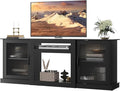 WLIVE Farmhouse TV Stand for 75 inch TV Entertainment Center with Storage Cabinets Mid Century Modern TV Console for Living Room Bedroom Black