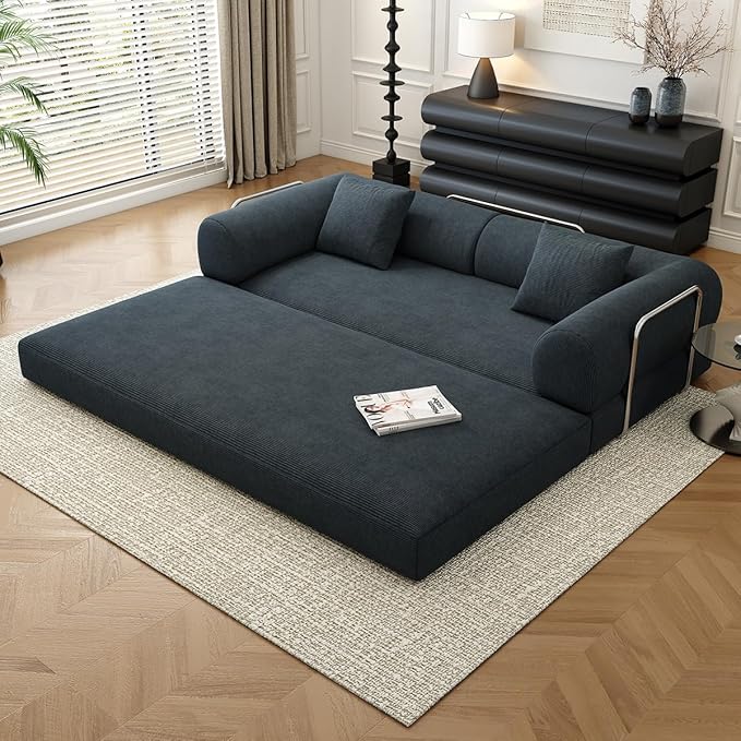 78.8 Modular Sofa Bed - 4-in-1 Convertible Design with Corduroy Fabric and High Density Sponge Removable Cover and Fixed Frame