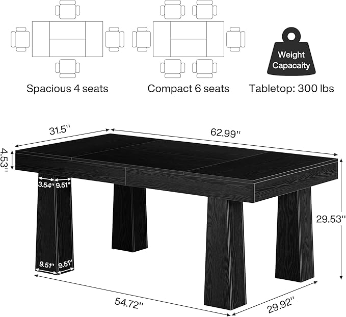 Tribesigns 63-Inch Executive Computer Desk Modern Industrial Home Office Desk with Heavy Duty Tapered Legs Spacious Workstation for Office Black Simple Modern Writing Table