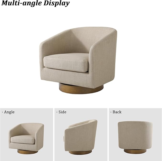 Swivel Barrel Chair Modern Round PU Leather Accent Armchair for Living Room Bedroom Oversized Comfy Club Reading Chairs for Adults (Fabric Light Brown Set of 2)