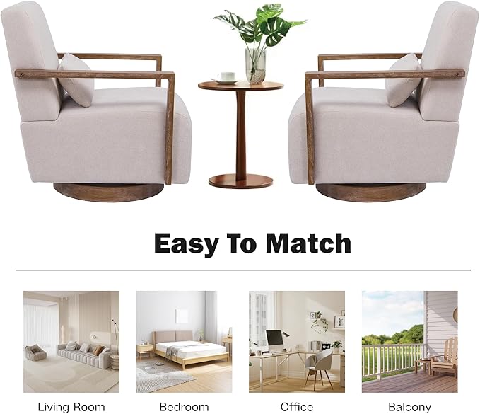 Chifee &amp Vingol 29.72 Swivel Accent Arm Chair Mid Century Modern Living Room Chair Set of 2 with Solid Wood Base &amp ArmrestBeige