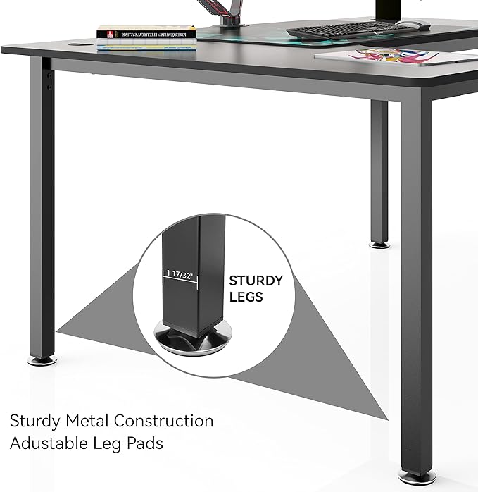 EUREKA ERGONOMIC L Shaped Gaming Desk 61 Inch Corner Computer Desk Modern Office Study Writing Desk Home Gaming Table with Mouse Pad &amp Cable Management Sturdy Metal Frame Easy to Assembly Le