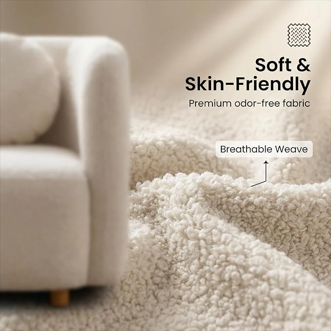 Modern Boucle Accent Square Sofa Chair Oversized Single Cloud Couch Chair Japandi Style 1-Seater Armchair with Thick Foam Comfy Boucle Chair for Living Room &amp Bedroom White