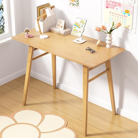 100% Solid Wood Writing Desk - 39 x 20 Inch Bamboo Home Office Computer Desks Simple Desk for Small Spaces Modern Study Table - Natural Boho Desks