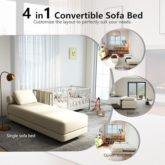Upholstered Daybed30'' Wide Convertible 60 Day Bed Twin to QueenExtendable Sofa Bed for Small SpaceGuest Room Living Room or Office (Beige)