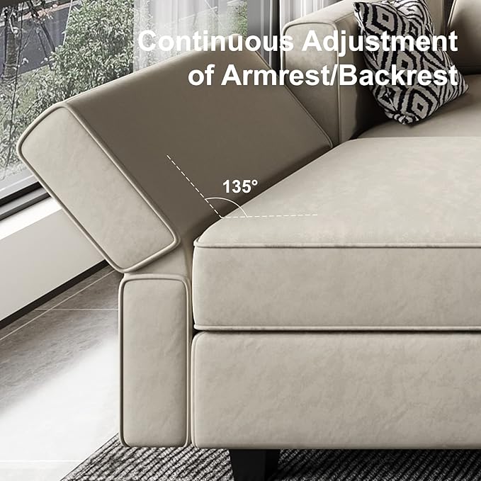 Belffin Modular Sofa Couch with Storage Seats Sectional Sofa Velvet Sofas for Living Room Grey