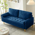 Modern Navy Tufted Velvet Loveseat Futon Club Two Seater Sofa Compact for Living Room Studio Office Dormitory Breathable Spring Small Sofas for Entertainment Room Suitable Bedroom (67 Navy)