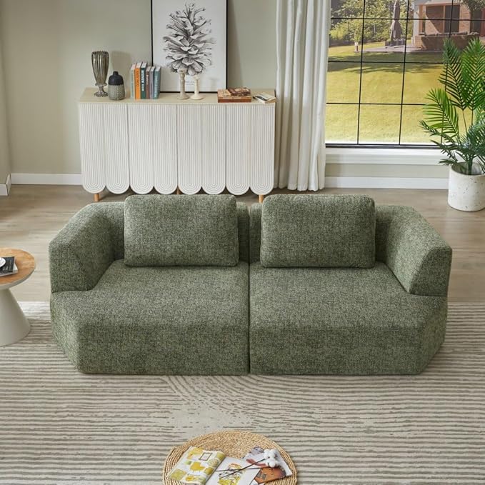 Sofa in a Box Oversized 3 Seater Memory Foam Boneless Couch w/Curved ArmsPlush Chenille Upholstered Cloud Modular LoveseatNo Assembly Needed Compression Sofa