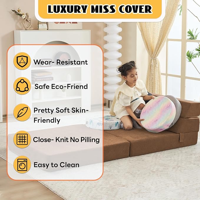 jela Foldable Sofa Bed Large Soft Foam Convertible Sleeper Chair Luxury Miss Fabric Fold Out Chair Bed Floor Couch with Back Support Floor Sofa for Living Room Bedroom (83x33Coffee Brown)