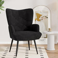 Nalupatio Mid Century Modern Accent Chair Velvet Upholstered Armchair with Metal Legs Tufted Button Wingback Side Chair High Back Reading Chair for Living Room Bedroom Black