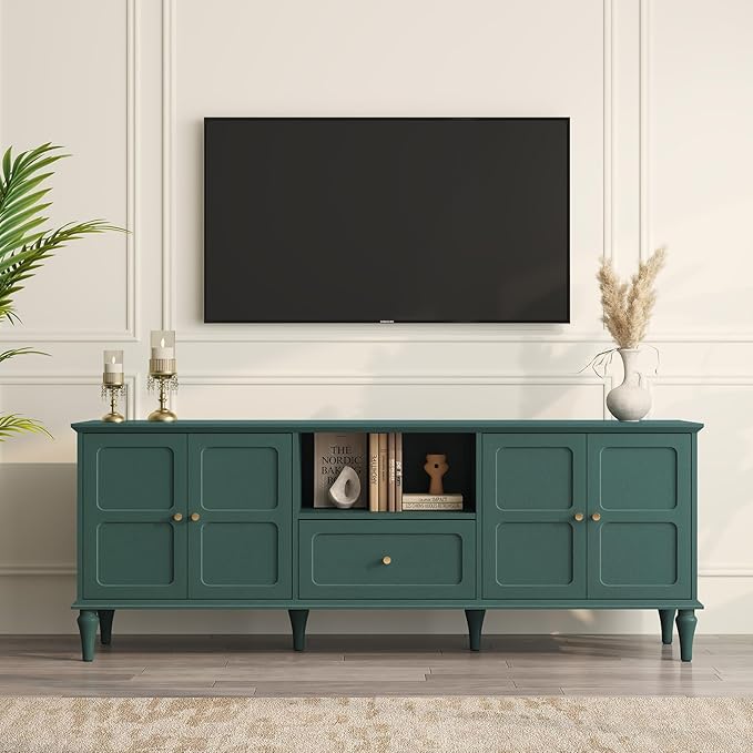 ARTPOWER 67'' Mid-Century Modern TV Stand with Storage Drawer and Doors Long TV Stand with Adjustable Shelves for 75 Inch TV for Living Room Bedroom Green