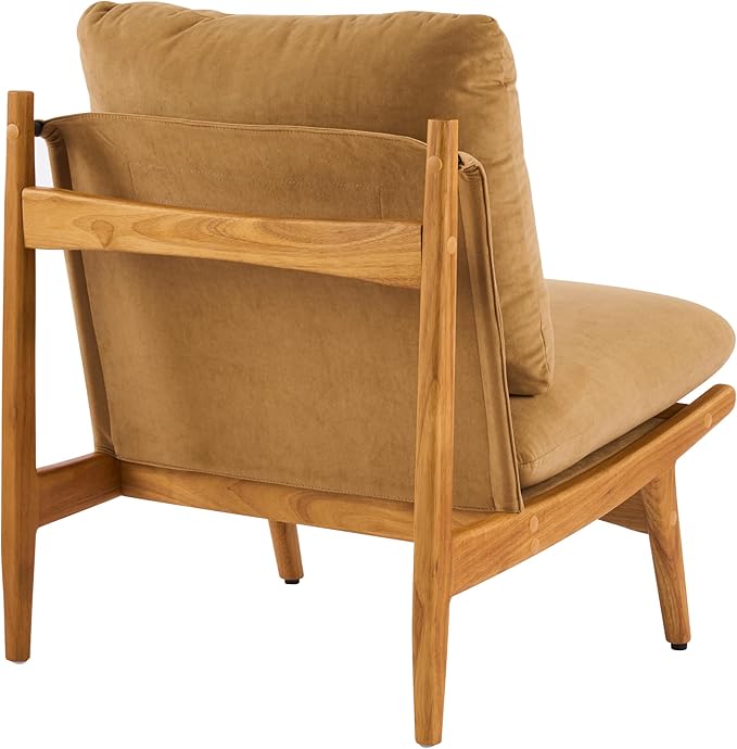 Christopher Knight Home Vista Low Profile Accent Chair Set of 2 with Removable Cushion Solid Wood Armless Lounge Chair Fabric Comfy Reading Chair for Bedroom Mocha+Natural