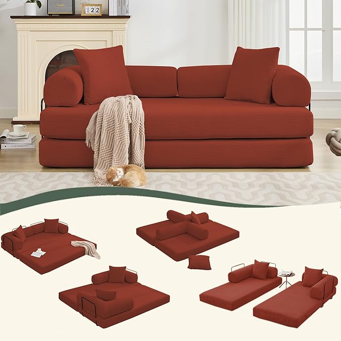 MYFUNSHOP Sleeper Sofa Bed4-in-1 Convertible Folding Boneless CouchFoldable Love Seat with Pillow Corduroy Floor Futon Couch for Living RoomBedroomLounge Studio