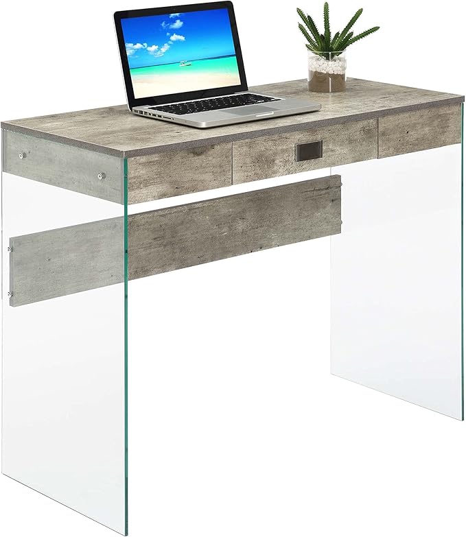 Convenience Concepts SoHo 1 Drawer Glass 36 inch Desk Faux Birch/Glass