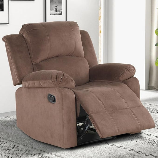 EBELLO Classic Recliner Manual Chair with Soft Padded Headrest and Armrest Overstuffed Recliner Single Sofa Chair for Living Room Bedroom Brown