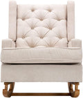 QQU Rocking Chair with Arms Leisure Teddy Chair IndoorComfy High Back Chair with Solid Wood Base Side Pocket for Living RoomBedroomOffice (Beige)