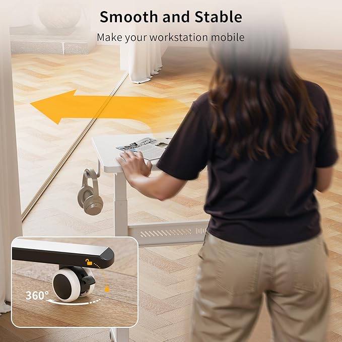 Mobile Standing Desk with Wheels 32 inch Pneumatic Height Adjustable Desk for Walking Pad Small Rolling Computer Workstation Portable Sit Stand Desk for Home Office 28-43 Tall White