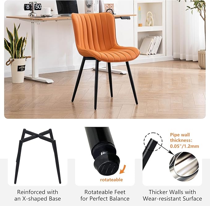 YOUNUOKE Dining Chairs Set of 2 Camel Mid Century Modern Kitchen Chairs Armless Faux Leather Upholstered Dinner Side Chair with Back for Guest Reception Living Room Matte Orange