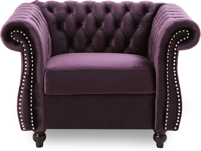 Great Deal Furniture Leila Chesterfield Velvet Club Chair BlackBerry