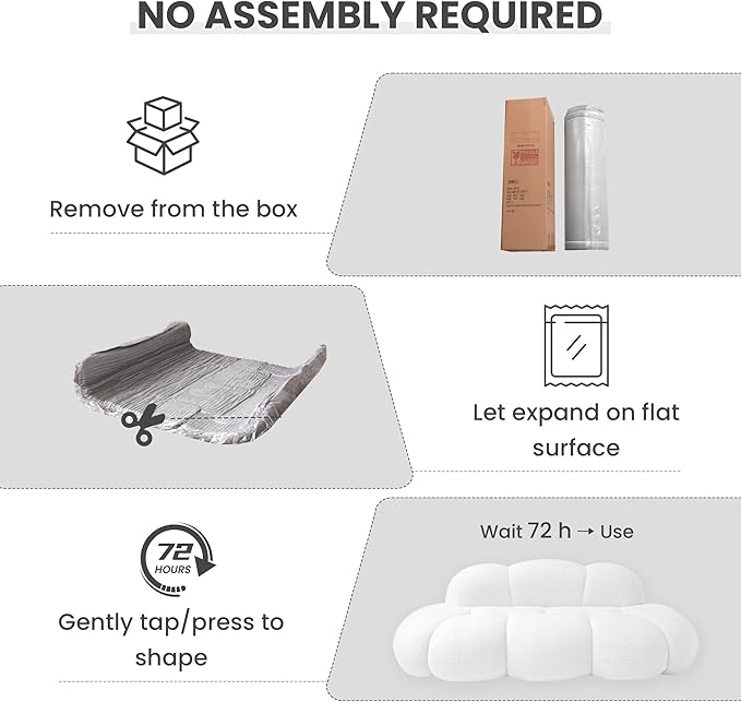 Floor Couch Modern Curved Loveseat Sofa Lazy Sofa Round Floor Sofas Cloud Memory Foam Couches for Living Room Apartment Small Spaces (No Assembly White)