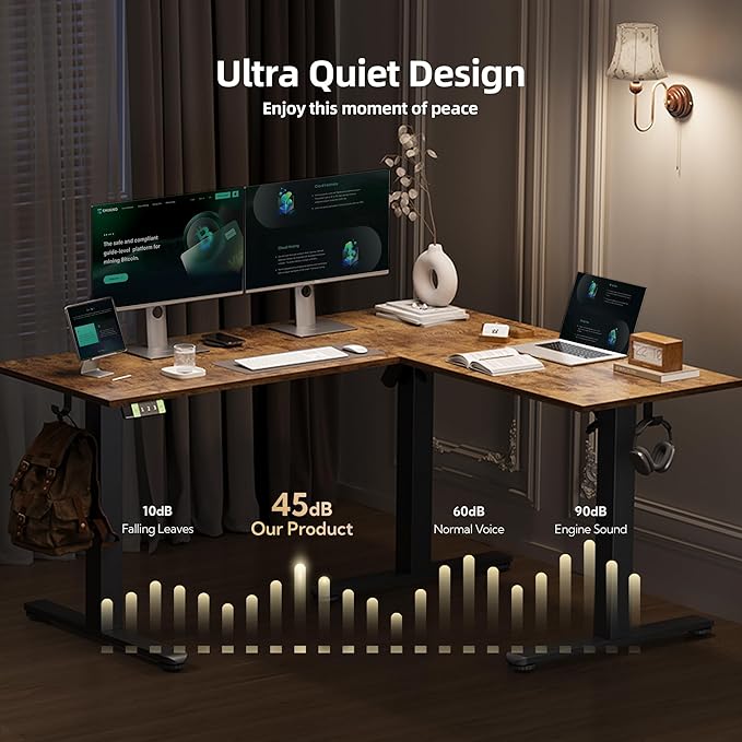 Seang 59 inch L Shaped Standing Desk Height Adjustable Corner Workstation Height Adjustment Sit Stand Up Computer Desk with Dual Motors Ideal for Home Office &amp Gaming Rustic Brown