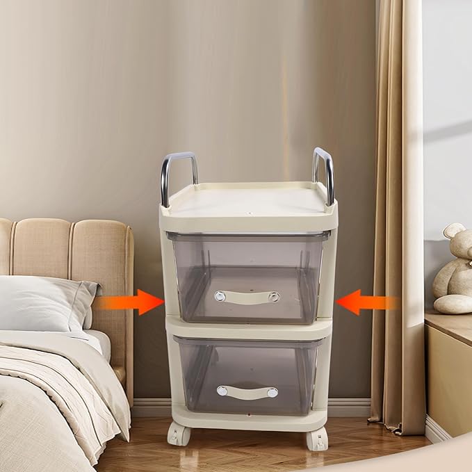 Rolling File Cabinet with Drawers Multifunctional Mobile Filing Cabinet Storage Cabinet with Wheels Large Space for Home Office (2 Tier)