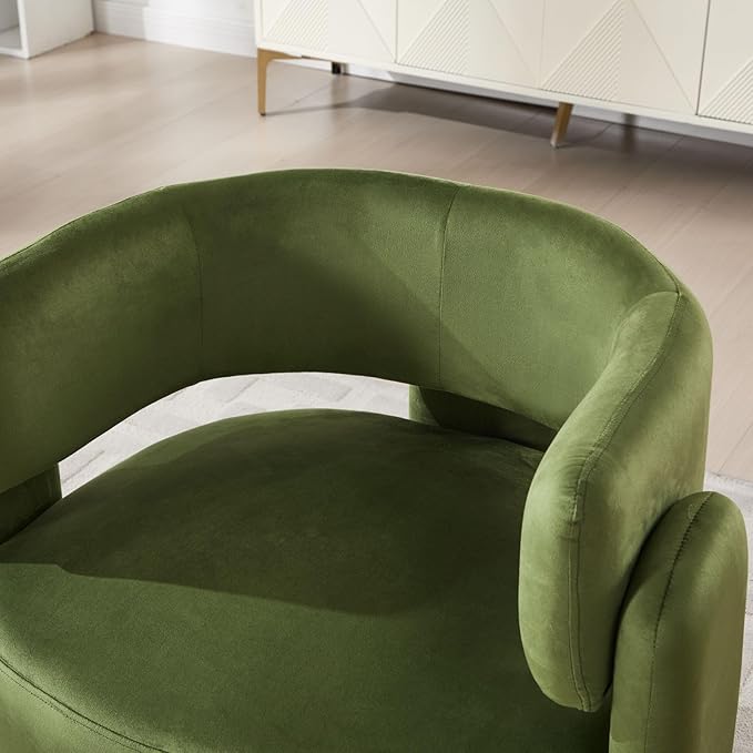 Set of 2 Accent Chairs with Arms Upholstered Barrel Armchair with Curved Back Comfy Single Side Chair for Reading Living Room Home Office Green