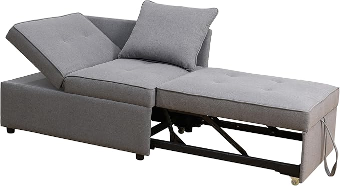 Sleeper Sofa 4-in-1 Convertible Ottoman Couch Bed Modern Sackcloth Futon Sofa Bed with 2 Pillows Adjustable Backrest Recliner Folding Loveseat for Living Room Apartment Dorm OfficeGrey