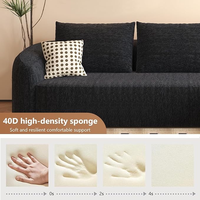 111 U Shaped Modern Modular Sectional Curved Sofa with Ottoman Minimalist Style Comfy Cloud Couch for Living Room Apartment No Assembly Required Boneless Couches (BlackLeft Facing Chaise)