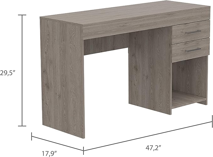 Open Shelf Computer Desk Light Grey - Spacious 2-Drawer Office Desk for Home Study - Modern Design with Ample Storage
