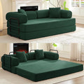 Mjkone 78.7 W Convertible Folding Mattress Couch with Armrest Corduroy Floor Sofa Bed with Metal Fixed-Shape Frame 5-in-1 DIY Futon Lazy Sofa Cama Lounge Couch for Living Room Bedroom Studio Green