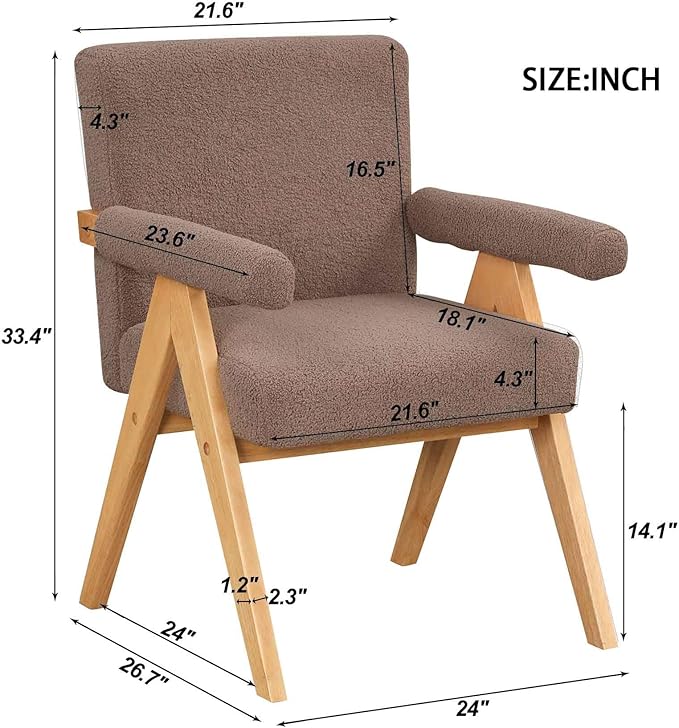 Modern Velvet Upholstered Accent Chairs Set of 2 with Wood Frame and Armrest Fabric Wooden Armchairs for Living Room Bedroom Office Reading Room (Brown)