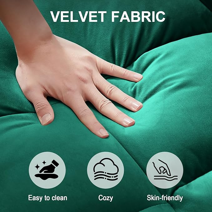 3-in-1 Convertible Sofa Bed 55'' Pull Out Couch Bed with Adjustable Backrest Velvet Fabric Sleeper Loveseat Sofa with Side Pocket Perfect for Living Room Easy Assembly(Green)