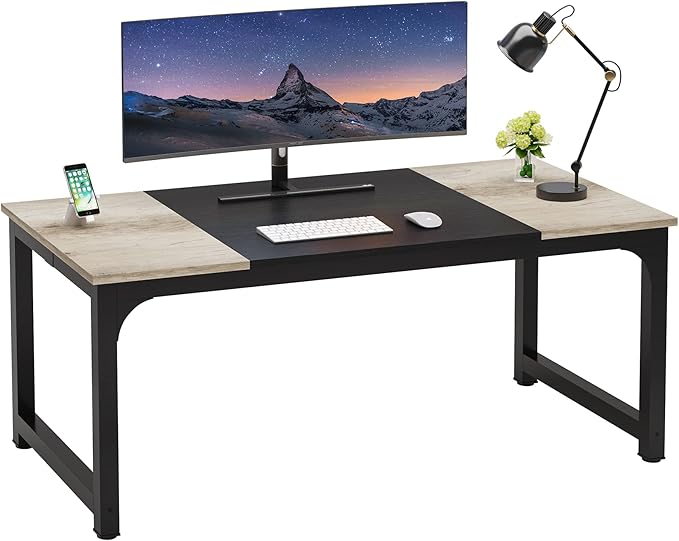 LITTLE TREE 70.8 Inch X-Large Executive Computer Office Desk Grey+Black