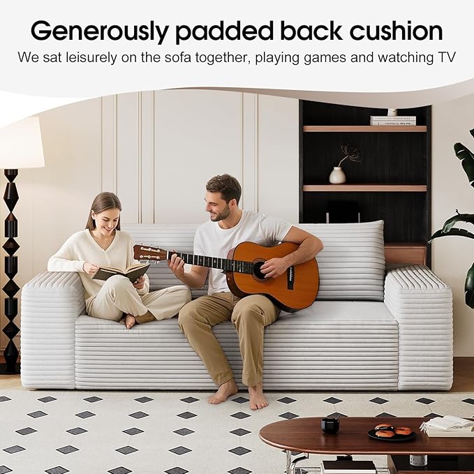 71 Boneless Corduroy Modular Couch with Deep Seat Memory Foam Comfy Small Cloud Couch for Small Spaces No Assembly Required Sofa for Living Room Bedroom &amp Apartment (White 71inch)