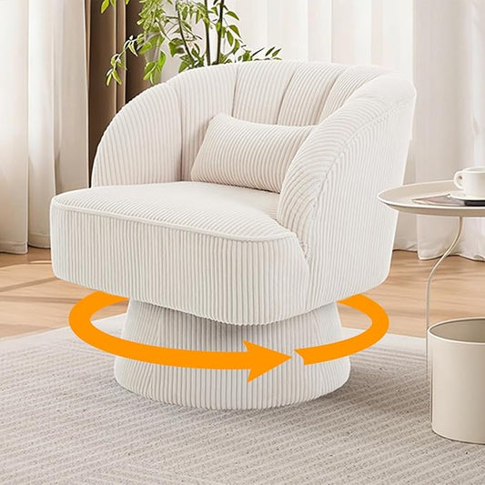 Mid Century Modern Swivel Barrel Chair - 360° Swivel Accent Chair with Plush Velvet Upholstery &amp Wide Cushioned Seat Round Lounge Sofa Chair for Living Room Bedroom Office (Beige 1 PCS)