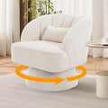 Swivel Barrel Chair - Velvet Upholstered Modern Armchair with Striped Backrest &amp Plush Padding Round Lounge Chair for Living Room Bedroom (Beige-Corduroy-(1 Pcs))