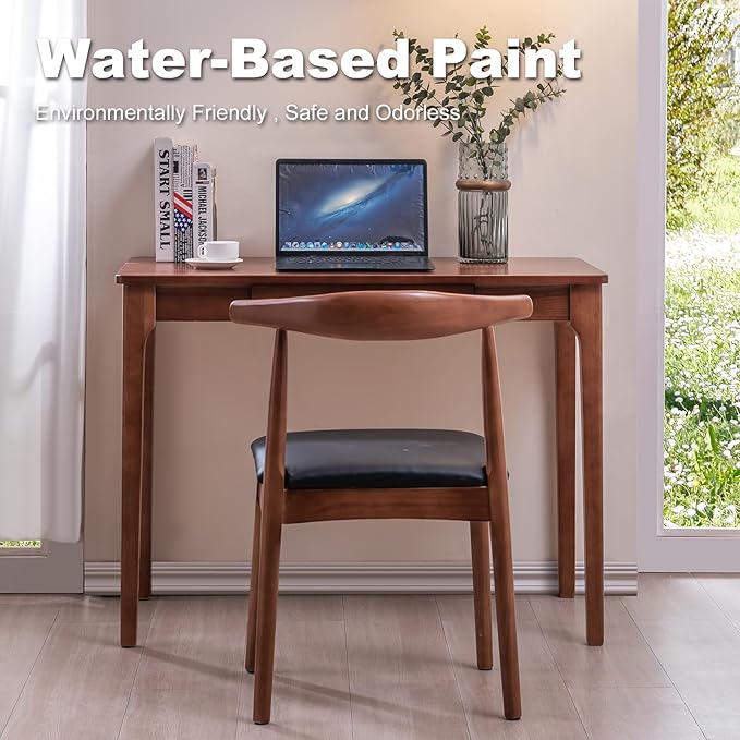 Solid Wood Desk with Drawers Home Office Desk for Small Spaces Gaming Work Study Desk Student PC Desk for Bedroom Easy to Assemble (Cherry Color 39.4 inch)