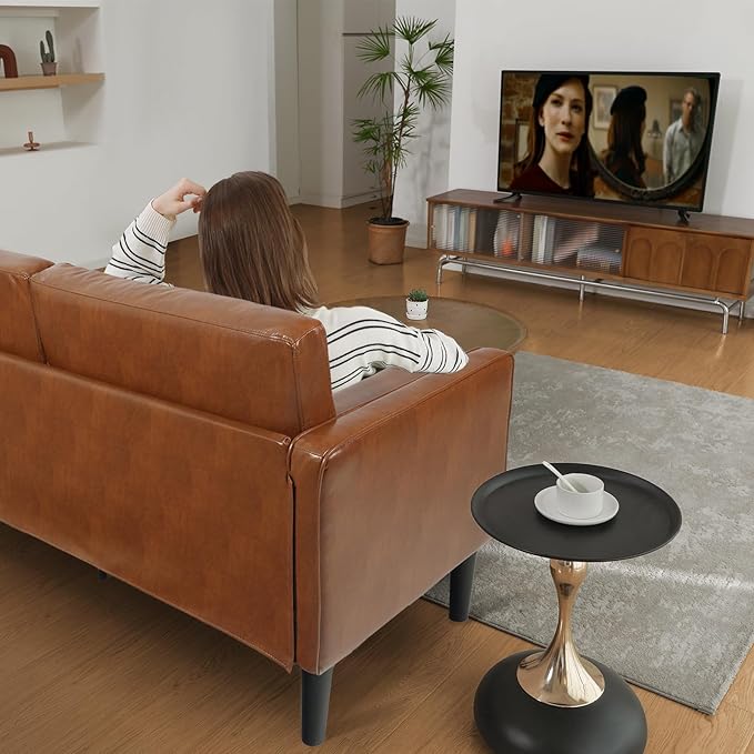 70” W Modern Couch Faux Leather Couch with Cushions and Pillow Upholstered Sofa CouchesDeep Seat Sofas for Living RoomLoveseat Sofa and Couch (Brown)