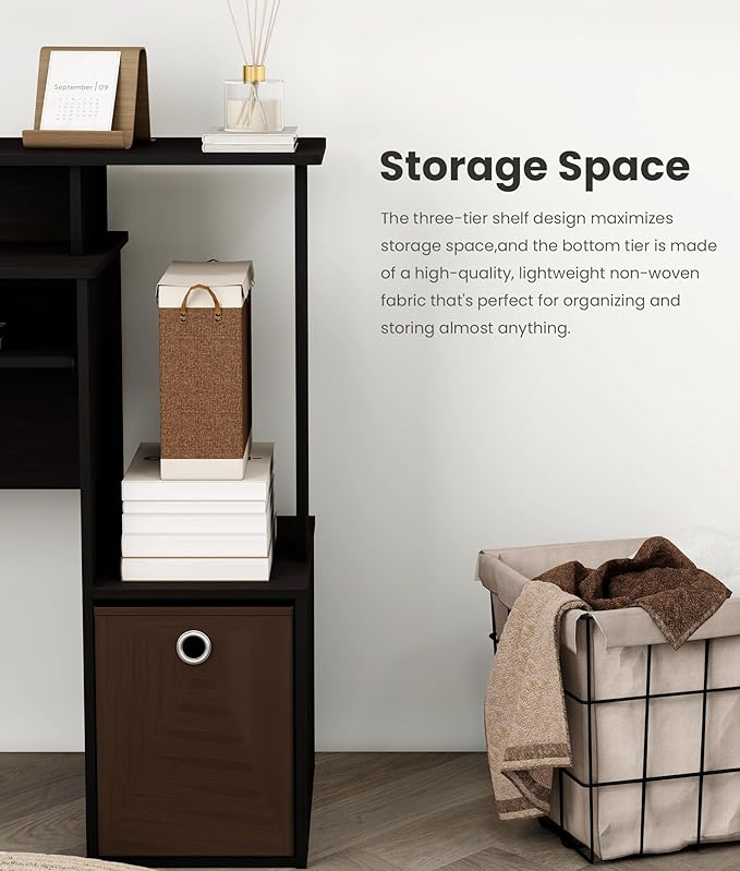 Small Computer Desk for Bedroom Home Office Desk with Drawers Storage Shelves for Living Room Study Bedroom Dark Walnut/Brown