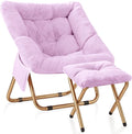 Comfy Saucer Chair Foldable Living Room Chairs Soft Faux Fur Lounge Chair for Bedroom Reading Chairs for Adults Teens X-Large (Lavender)