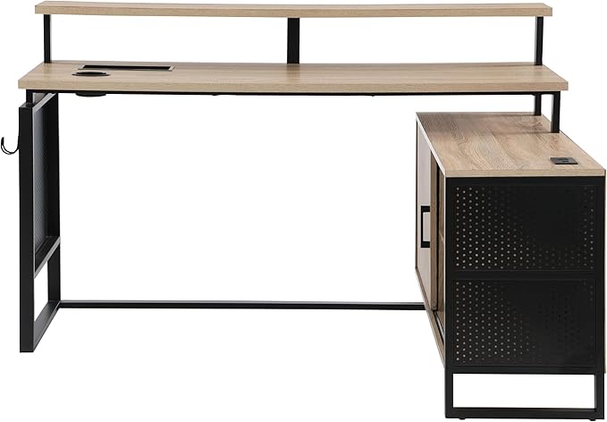 OSP Home Furnishings Ace Contemporary Modern Home Office Desk with Shelf L-Shape with River Oak Finish