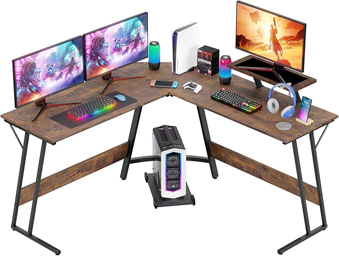 FDW L Shaped 51 Inch Gaming DeskCorner Computer DeskPC Gaming DeskWriting Workstation with Large Monitor Stand for Home OfficeBrown