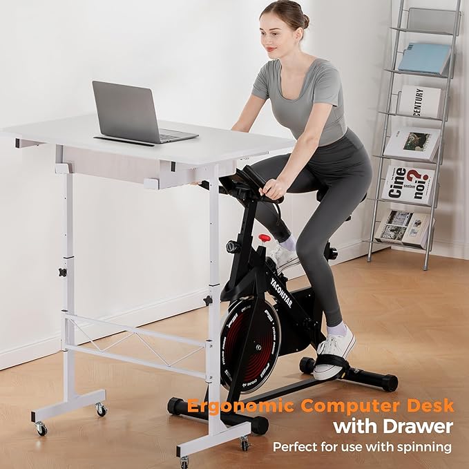 GTPLAYER Small Standing Desk Adjustable Height Small Computer Desk Mobile Portable Rolling Laptop Table with Wheels 32 Computer Workstation Sit Stand Desks Portable Standing Table Treadmill desks