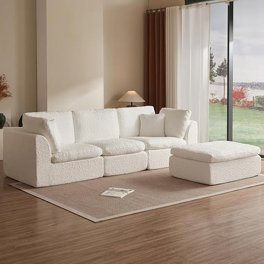 110 Cloud Sectional Couches for Living Room Modern Modular L-Shape Sofa Couch with Chaise 3 Seater Modular Sectional SofaNo Assembly Required (White)