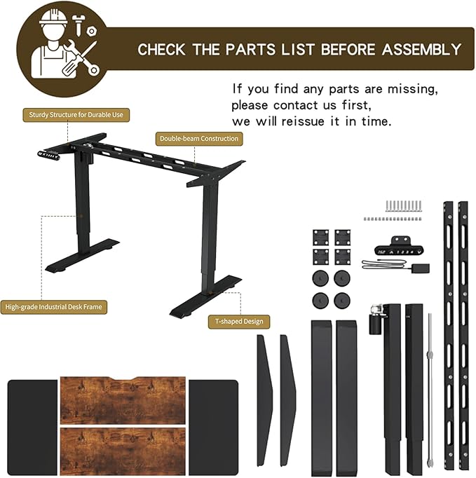 Electric Standing Desk 55 x 24 Inch Height Adjustable Desk Sit Stand Desk with Type-C Charging and Memory Preset Computer Desk for Home Office (Black + Brown)