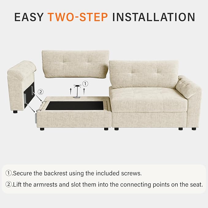 Oversized Modular Sectional Sofa with Adjustable Back Modern Comfy Sectional Couch with Storage Ottoman Deep Seat Chenille Cloud Couch for Living Room 3 Seater with Ottoman Beige